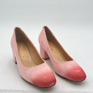 FOWT Pink Square Toe Chunky Heel Pump Casual Slip on Shoes for Walking Traveling